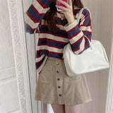 Women Knitted Pullover Autumn Vintage Stripe Loose Sweater