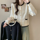 Women Knitted Cardigan Spring Long Sleeve round Neck Sweater Pocket Button Cardigan Loose Sweater