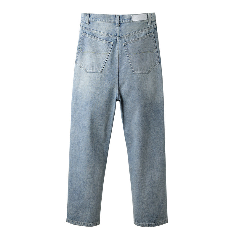 Men Jeans Washed Vintage Straight Jeans