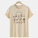 Female Coffee Icons Print T Shirt Summer Casual O-neck Loose