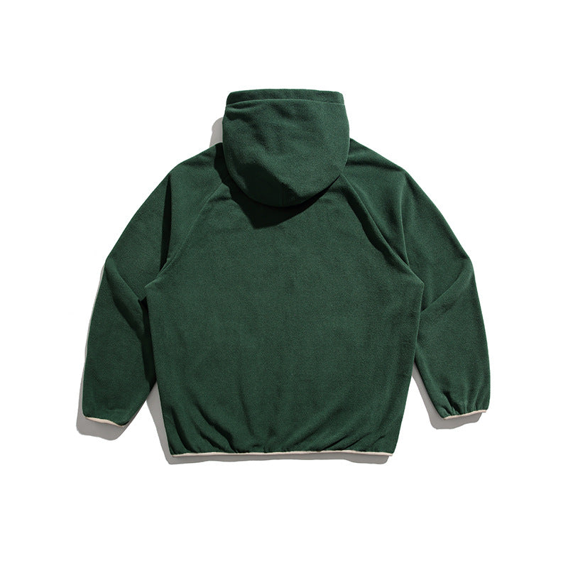 Unisex Winter Cotton Coat Letter Embroidered Hoodie Vintage Polar Fleece Pullover Top