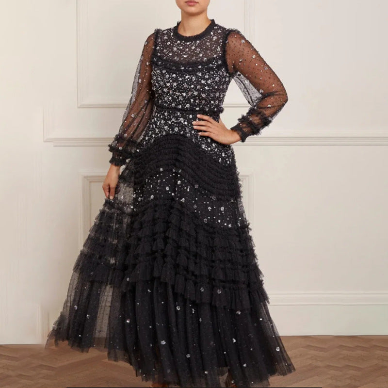 Women Dresses Spring Mesh Long Dress (Qymy0409)