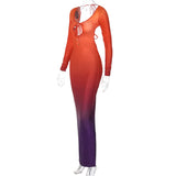 Women Dresses Autumn Sexy Hollow Backless Lace-up Long Sleeve Dress