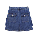 Women Skirt Tooling Multi-Pocket Denim Skirt