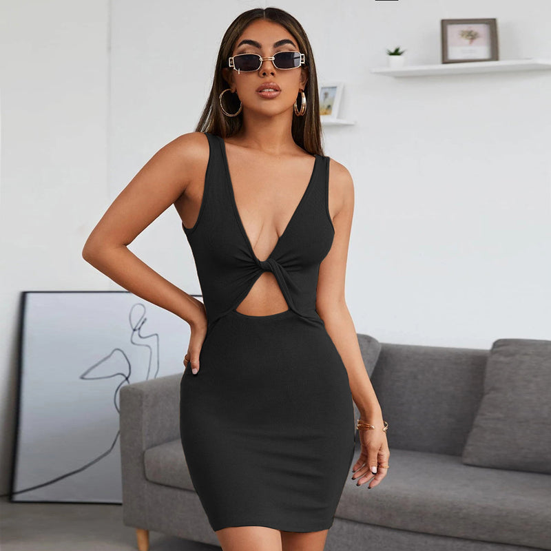 Women Dress Slim Fit Skirt V-neck Sexy Dress