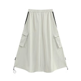 Women Long Skirt High Waist Side Striped Casual Sports Midi Dress