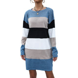 Women Knitted Sweater Autumn Casual Multicolor Long Sleeve Sweater Dress