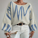 Women Knitted Sweater Loose Pullover Knitting Sweater Lantern Sleeve Sweater