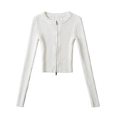 Women Tops Spring/Summer Double Zipper Knitted Cardigan Short Top