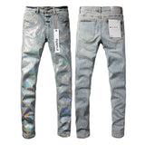 Purple Brand Jeans Coated Silver Paint Worn Jeans