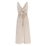Women Date Dress Summer Sleeveless V-neck Slim Fit Tied Jumpsuit Straight-Leg Pants