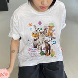 Milk Animal Graphic T-Shirts Kawaii Cat Dog Print Shirt