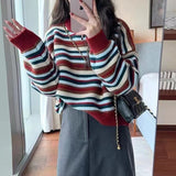 Women Knitwear Autumn and Winter Striped Knitted Top Loose Sweater