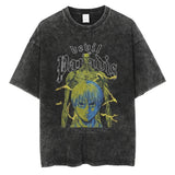 2024 Japanese Anime Graphic T Shirt Black Washed T-Shirt