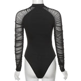 Women Jumpsuit Autumn High round Neck Mesh Long Sleeve Slim Fit Jumpsuit