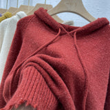 Women Knitted Pullover Spring and Autumn Sweater Women's Loose Long Sleeve Hooded Sweater Sweater