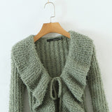 Women Sweater Knit Wear Large Wave Lapel Knitted Cardigan Ruffled Flared Sleeve Sweater