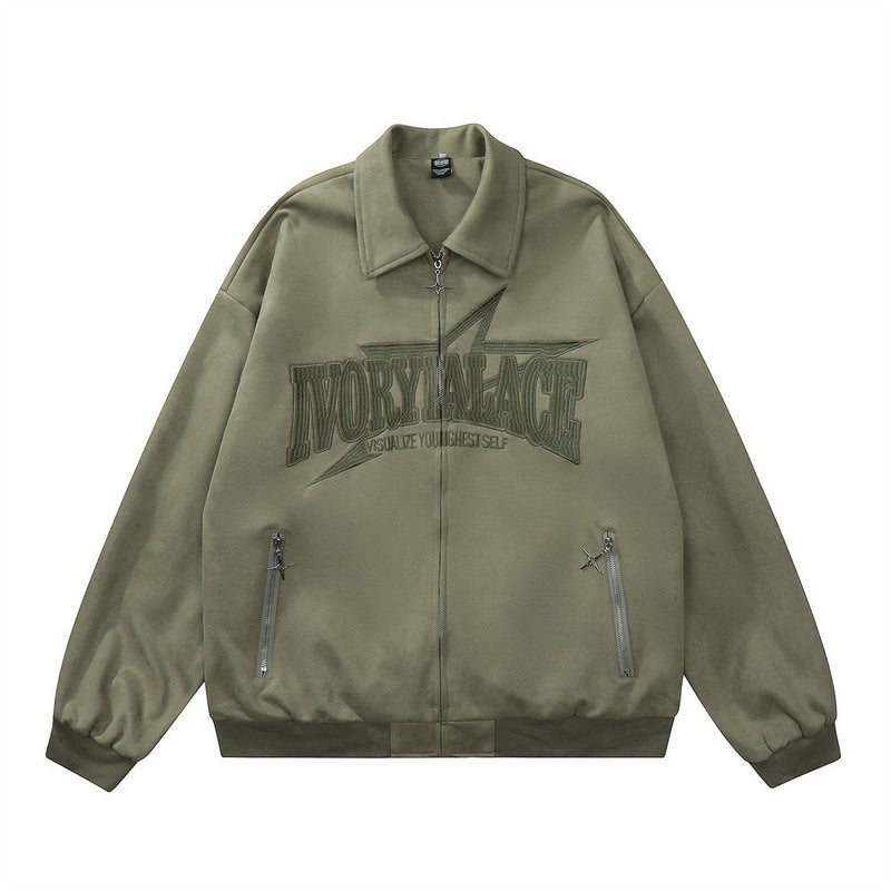 Men Jacket Coat Spring, Autumn and Winter Embroidery Bomber Jacket Coat Men's Loose Zip Pocket Baseball Uniform