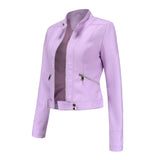 Red Leather Jacket Spring and Autumn Stand Collar Lady Leather Jacket