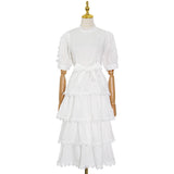 Women Dresses Summer round Neck Puff Sleeve Dress Bow Cake Dress (Qymy0409)