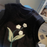 Women Knitted Pullover Three-Dimensional Knitted Vest round Neck Sleeveless Knitwear Sweater