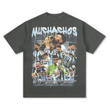 Mens Vintage Football T-Shirt Vintage Argentina Messi Printed Short Sleeve T-Shirt Versatile Crew Neck Wash