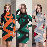 Women Maxi Dress Autumn and Winter Turtleneck Knitted Dress