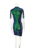 Women's Evening Gown Sexy Sheer Mesh Stitching Sequins Dress Evening Dress