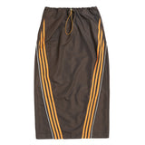 Women Long Skirt Reflective Striped Midi Skirt Split Casual Skirt
