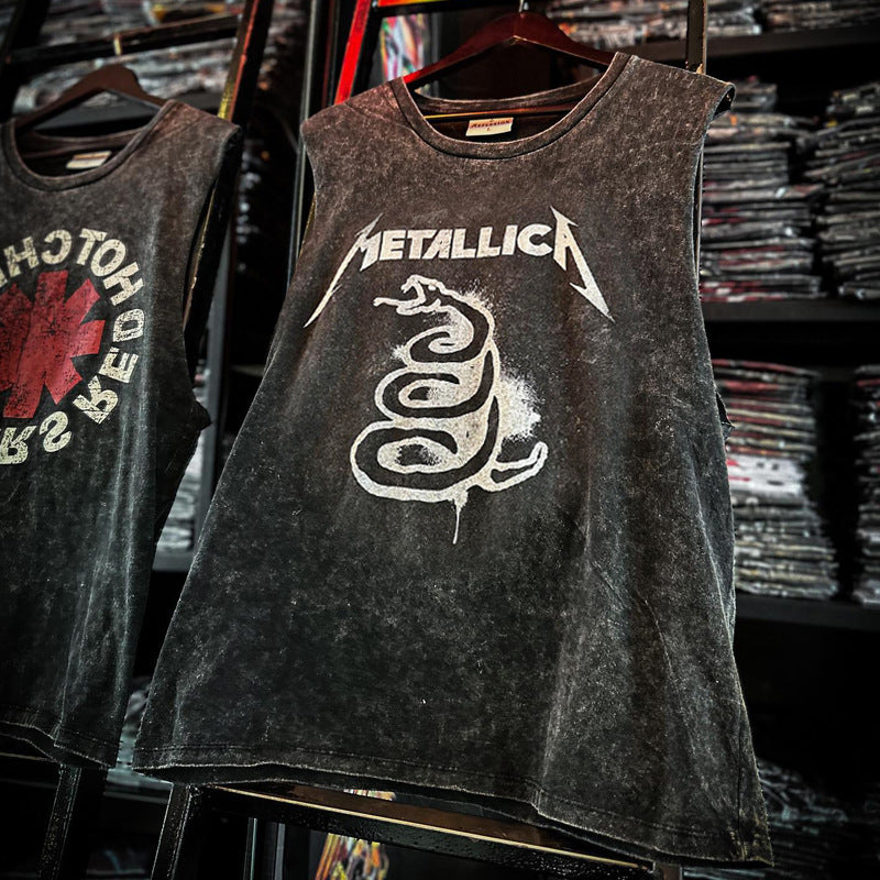 Pearl Jam T Shirts Doors Ramones Rock Washed Vintage Tank Top Cotton Sleeveless T-Shirt(Part1)