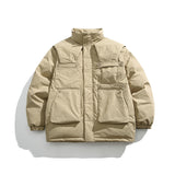Unisex Winter Cotton Coat Three-Dimensional Pocket Decoration Workwear Cotton Coat Retro Stand-up Collar Cotton-Padded Clothes