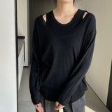 Women Knitted Two-Piece Set Spring Loose Sweater round Neck Vest Blouse Ab29