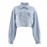 Women Jacket Washed and Worn Loose Short Lapels Jeans
