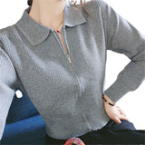Women Knitwear Autumn and Winter Zipper Polo Collar Sweaters Cardigan