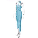 Women Dresse Long Skirt Hollow out Waist Back Slit Dress
