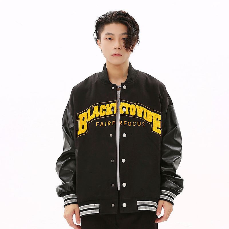 Men Jacket Coat Embroidered Letter Baseball Uniform Coat Sleeve Stand Collar Jacket Motorcycle Clothing Men