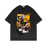 Washed old short-sleeved T-shirt anime volleyball teenager oversize