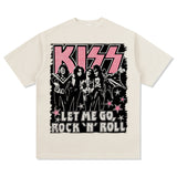 Mens Vintage Rock Band T-Shirt KISS Washed, Short Sleeve T-Shirt Crew Neck