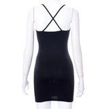 Women Dresses Spring Hollow-out Camisole Sheath Dress (Bla0420)