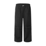 Men Sweatpants Pleated Wide-Leg Casual Pants Men's Loose Solid Color Straight Drawstring Ankle-Tied Sports Trousers