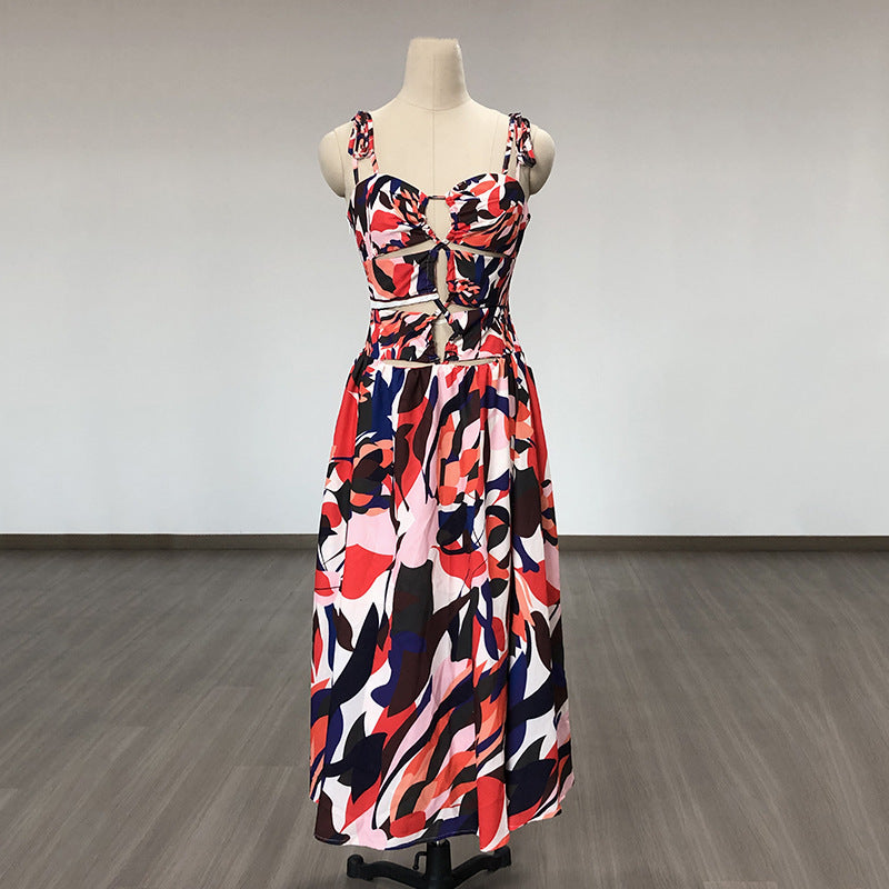 Women Evening Dress Bohemian Dress Summer V-neck Brace Backless