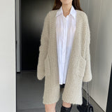 Women Cardigan Sweater Autumn and Winter Loose Pocket Texture Interwoven Long Cardigan Jacket Kc81