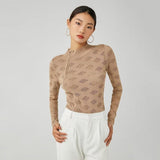 Women Sweater Knitwear Turtleneck Hollow out Diamond Lattice Jumpsuit Women's Autumn Stretch Slim Fit Base Long Sleeve Knitted T-shirt