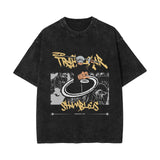 Washed retro cotton t-shirt Sauron printed washed old short-sleeved t-shirt