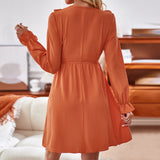 Women Dress V-neck Flared Sleeves Dress