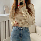 Women Knitwear Summer Retro Sun Protection Hollow-out Sweater Loose Top