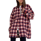 Women Trench Coat Winter Loose Plaid Long Sleeve Shirt Casual Coat