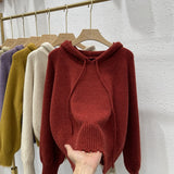 Women Knitted Pullover Spring and Autumn Sweater Women's Loose Long Sleeve Hooded Sweater Sweater