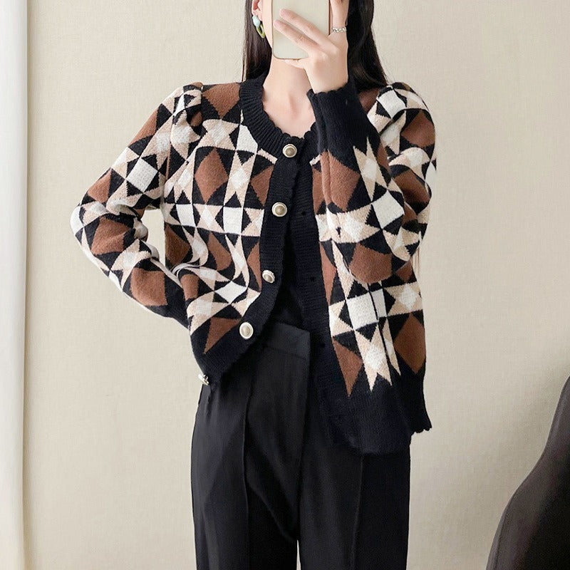 Women Knitwear Autumn Winter Retro round Neck Sweaters Cardigan
