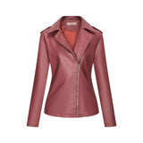 Red Leather Jacket Autumn and Winter Leather Coat for Women Short Lapels PU Leather Jacket